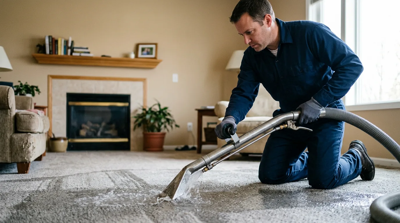 Water damage restoration technician working near Nellis, WV